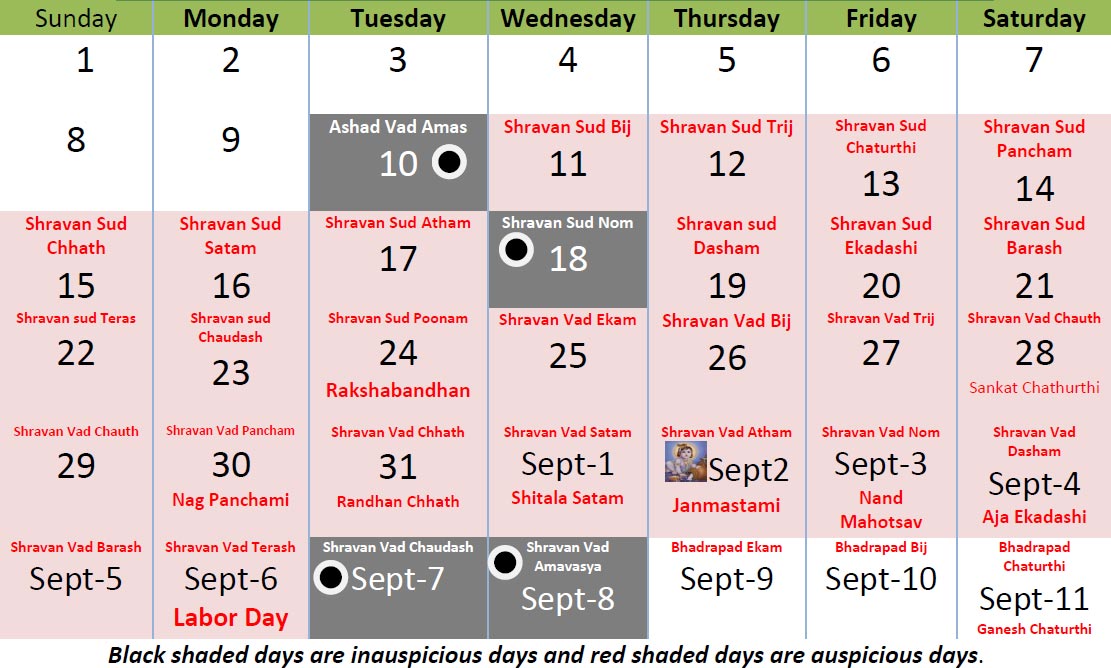 Calendar of the Month - Shravan - August